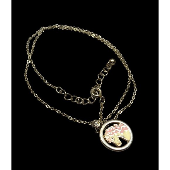 Vintage Pink And White Unicorn Pendant Necklace With Gold Tone Chain - Picture 3 of 6